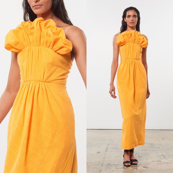 ❌SOLD❌Mara Hoffman Clareta Dress Saffron Yellow Midi - Picture 4 of 15